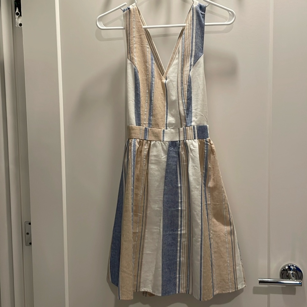Altar'd State Blue, Cream & Tan Striped Mini Dress